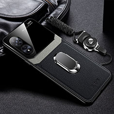 Silikon Hülle Handyhülle Gummi Schutzhülle Flexible Leder Tasche mit Magnetisch FL1 für Oppo A1 5G Schwarz