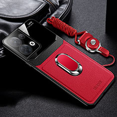 Silikon Hülle Handyhülle Gummi Schutzhülle Flexible Leder Tasche mit Magnetisch FL1 für Oppo Reno8 5G Rot