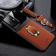 Silikon Hülle Handyhülle Gummi Schutzhülle Flexible Leder Tasche mit Magnetisch FL2 für Xiaomi Mi 11T 5G Braun