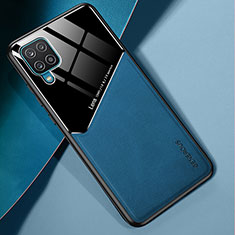 Silikon Hülle Handyhülle Gummi Schutzhülle Flexible Leder Tasche mit Magnetisch für Samsung Galaxy A12 Blau