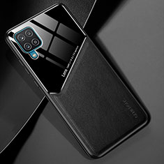Silikon Hülle Handyhülle Gummi Schutzhülle Flexible Leder Tasche mit Magnetisch für Samsung Galaxy A12 Nacho Schwarz