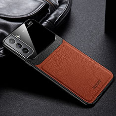 Silikon Hülle Handyhülle Gummi Schutzhülle Flexible Leder Tasche mit Magnetisch für Samsung Galaxy S21 5G Braun