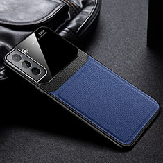 Silikon Hülle Handyhülle Gummi Schutzhülle Flexible Leder Tasche mit Magnetisch für Samsung Galaxy S21 FE 5G Blau