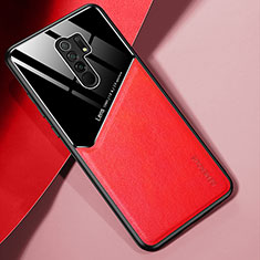 Silikon Hülle Handyhülle Gummi Schutzhülle Flexible Leder Tasche mit Magnetisch für Xiaomi Redmi 9 Prime India Rot