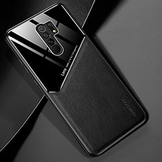 Silikon Hülle Handyhülle Gummi Schutzhülle Flexible Leder Tasche mit Magnetisch für Xiaomi Redmi 9 Prime India Schwarz