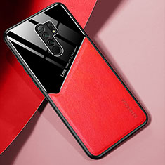 Silikon Hülle Handyhülle Gummi Schutzhülle Flexible Leder Tasche mit Magnetisch für Xiaomi Redmi 9 Rot