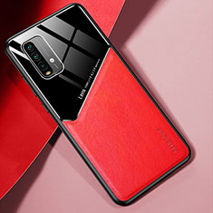 Silikon Hülle Handyhülle Gummi Schutzhülle Flexible Leder Tasche mit Magnetisch für Xiaomi Redmi 9T 4G Rot