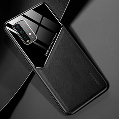 Silikon Hülle Handyhülle Gummi Schutzhülle Flexible Leder Tasche mit Magnetisch für Xiaomi Redmi 9T 4G Schwarz