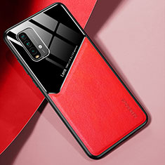 Silikon Hülle Handyhülle Gummi Schutzhülle Flexible Leder Tasche mit Magnetisch für Xiaomi Redmi Note 9 4G Rot