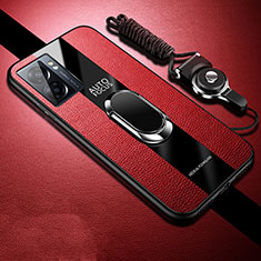 Silikon Hülle Handyhülle Gummi Schutzhülle Flexible Leder Tasche mit Magnetisch S01 für Oppo A56S 5G Rot