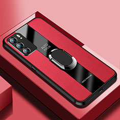 Silikon Hülle Handyhülle Gummi Schutzhülle Flexible Leder Tasche mit Magnetisch S01 für Oppo Reno6 5G Rot