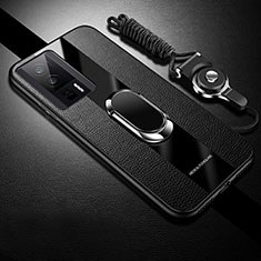 Silikon Hülle Handyhülle Gummi Schutzhülle Flexible Leder Tasche mit Magnetisch S01 für Xiaomi Poco F5 Pro 5G Schwarz