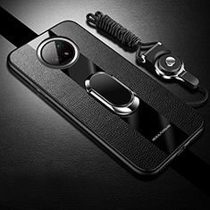 Silikon Hülle Handyhülle Gummi Schutzhülle Flexible Leder Tasche mit Magnetisch S01 für Xiaomi Redmi Note 9 5G Schwarz