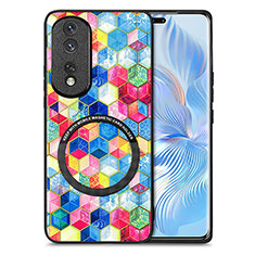 Silikon Hülle Handyhülle Gummi Schutzhülle Flexible Leder Tasche mit Magnetisch S01D für Huawei Honor 80 Pro Flat 5G Fuchsie