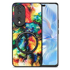 Silikon Hülle Handyhülle Gummi Schutzhülle Flexible Leder Tasche mit Magnetisch S01D für Huawei Honor 80 Pro Flat 5G Plusfarbig