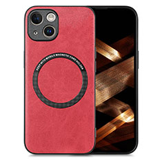 Silikon Hülle Handyhülle Gummi Schutzhülle Flexible Leder Tasche mit Magnetisch S02D für Apple iPhone 15 Rot