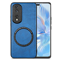 Silikon Hülle Handyhülle Gummi Schutzhülle Flexible Leder Tasche mit Magnetisch S02D für Huawei Honor 80 Pro 5G Blau