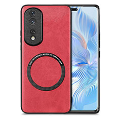 Silikon Hülle Handyhülle Gummi Schutzhülle Flexible Leder Tasche mit Magnetisch S02D für Huawei Honor 80 Pro 5G Rot