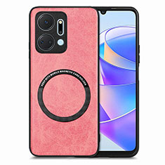 Silikon Hülle Handyhülle Gummi Schutzhülle Flexible Leder Tasche mit Magnetisch S02D für Huawei Honor X7a Rosa