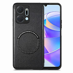 Silikon Hülle Handyhülle Gummi Schutzhülle Flexible Leder Tasche mit Magnetisch S02D für Huawei Honor X7a Schwarz