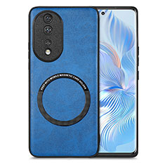 Silikon Hülle Handyhülle Gummi Schutzhülle Flexible Leder Tasche mit Magnetisch S03D für Huawei Honor 80 5G Blau