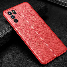 Silikon Hülle Handyhülle Gummi Schutzhülle Flexible Leder Tasche S01 für Oppo Reno6 5G Rot