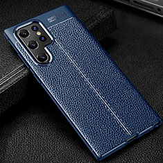 Silikon Hülle Handyhülle Gummi Schutzhülle Flexible Leder Tasche S01 für Samsung Galaxy S21 Ultra 5G Blau