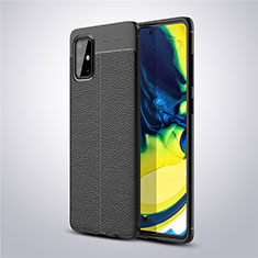 Silikon Hülle Handyhülle Gummi Schutzhülle Flexible Leder Tasche S02 für Samsung Galaxy A71 4G A715 Schwarz