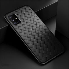 Silikon Hülle Handyhülle Gummi Schutzhülle Flexible Leder Tasche S03 für Samsung Galaxy A71 5G Schwarz