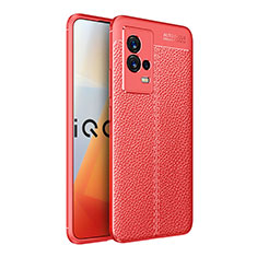 Silikon Hülle Handyhülle Gummi Schutzhülle Flexible Leder Tasche S03 für Vivo iQOO 8 Pro 5G Rot