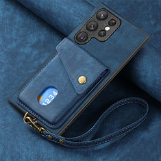 Silikon Hülle Handyhülle Gummi Schutzhülle Flexible Leder Tasche SD1 für Samsung Galaxy S22 Ultra 5G Blau