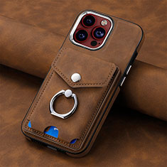 Silikon Hülle Handyhülle Gummi Schutzhülle Flexible Leder Tasche SD15 für Apple iPhone 14 Pro Braun