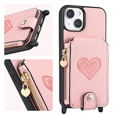 Silikon Hülle Handyhülle Gummi Schutzhülle Flexible Leder Tasche SD4 für Apple iPhone 15 Plus Rosa