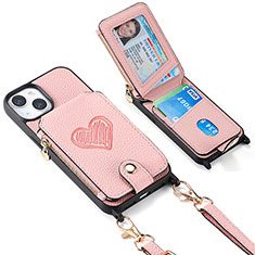 Silikon Hülle Handyhülle Gummi Schutzhülle Flexible Leder Tasche SD5 für Apple iPhone 15 Plus Rosa