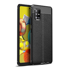 Silikon Hülle Handyhülle Gummi Schutzhülle Flexible Leder Tasche WL1 für Samsung Galaxy A51 5G Schwarz