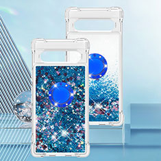 Silikon Hülle Handyhülle Gummi Schutzhülle Flexible Tasche Bling-Bling mit Fingerring Ständer S01 für Google Pixel 7a 5G Blau