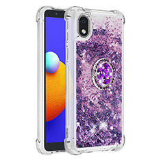 Silikon Hülle Handyhülle Gummi Schutzhülle Flexible Tasche Bling-Bling mit Fingerring Ständer S01 für Samsung Galaxy A01 Core Violett