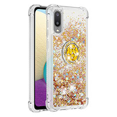 Silikon Hülle Handyhülle Gummi Schutzhülle Flexible Tasche Bling-Bling mit Fingerring Ständer S01 für Samsung Galaxy A02 Gold