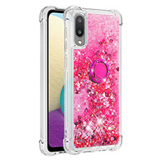 Silikon Hülle Handyhülle Gummi Schutzhülle Flexible Tasche Bling-Bling mit Fingerring Ständer S01 für Samsung Galaxy A02 Pink