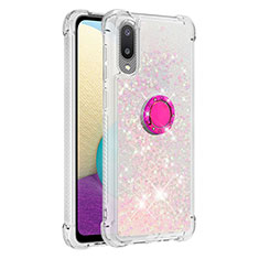 Silikon Hülle Handyhülle Gummi Schutzhülle Flexible Tasche Bling-Bling mit Fingerring Ständer S01 für Samsung Galaxy A02 Rosa