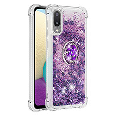 Silikon Hülle Handyhülle Gummi Schutzhülle Flexible Tasche Bling-Bling mit Fingerring Ständer S01 für Samsung Galaxy A02 Violett