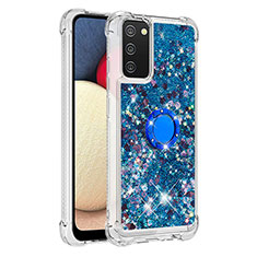 Silikon Hülle Handyhülle Gummi Schutzhülle Flexible Tasche Bling-Bling mit Fingerring Ständer S01 für Samsung Galaxy A02s Blau