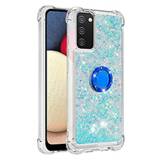 Silikon Hülle Handyhülle Gummi Schutzhülle Flexible Tasche Bling-Bling mit Fingerring Ständer S01 für Samsung Galaxy A02s Cyan