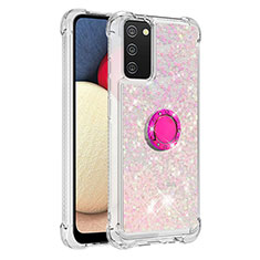 Silikon Hülle Handyhülle Gummi Schutzhülle Flexible Tasche Bling-Bling mit Fingerring Ständer S01 für Samsung Galaxy A02s Rosa