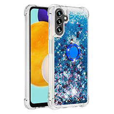 Silikon Hülle Handyhülle Gummi Schutzhülle Flexible Tasche Bling-Bling mit Fingerring Ständer S01 für Samsung Galaxy A04s Blau