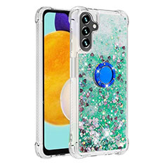 Silikon Hülle Handyhülle Gummi Schutzhülle Flexible Tasche Bling-Bling mit Fingerring Ständer S01 für Samsung Galaxy A04s Grün