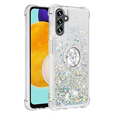 Silikon Hülle Handyhülle Gummi Schutzhülle Flexible Tasche Bling-Bling mit Fingerring Ständer S01 für Samsung Galaxy A04s Silber