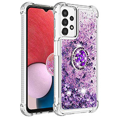 Silikon Hülle Handyhülle Gummi Schutzhülle Flexible Tasche Bling-Bling mit Fingerring Ständer S01 für Samsung Galaxy A13 4G Violett