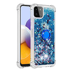 Silikon Hülle Handyhülle Gummi Schutzhülle Flexible Tasche Bling-Bling mit Fingerring Ständer S01 für Samsung Galaxy A22 5G Blau