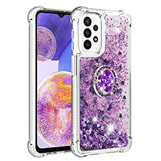 Silikon Hülle Handyhülle Gummi Schutzhülle Flexible Tasche Bling-Bling mit Fingerring Ständer S01 für Samsung Galaxy A23 4G Violett